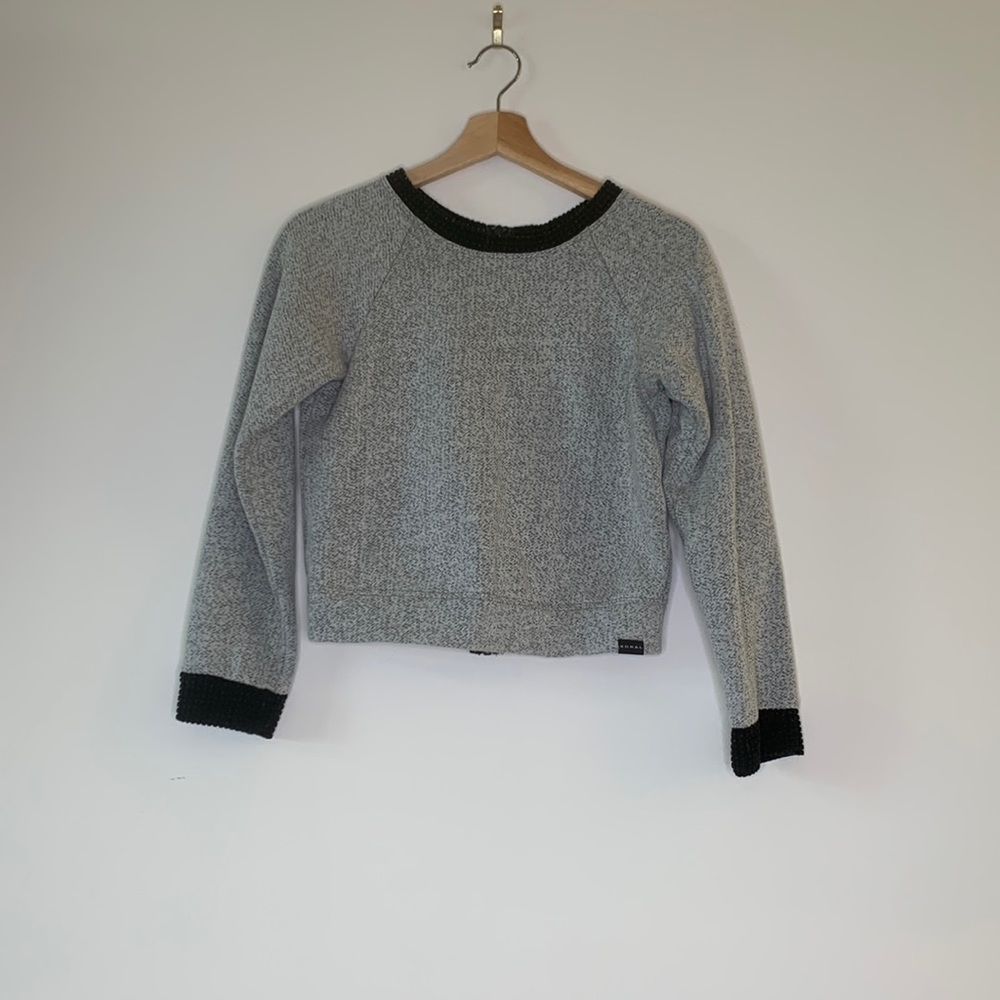 Grey crew neck sweatshirt. Back zipper